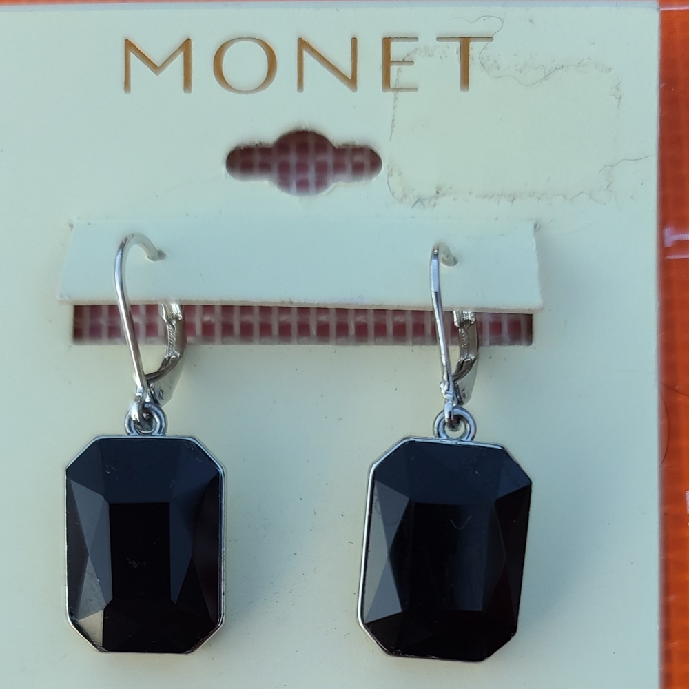 Monet black and Silver-tone dangle pierced earring